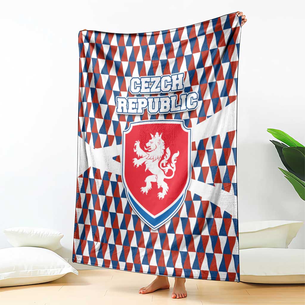 Czech Republic Blanket with Red Blue Geometric Design and National Lion Shield - Wonder Print Shop