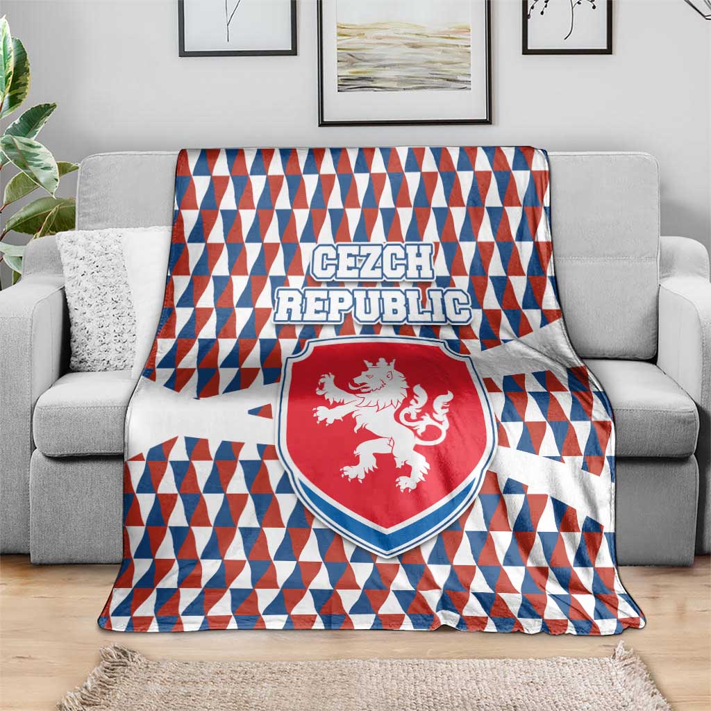 Czech Republic Blanket with Red Blue Geometric Design and National Lion Shield - Wonder Print Shop