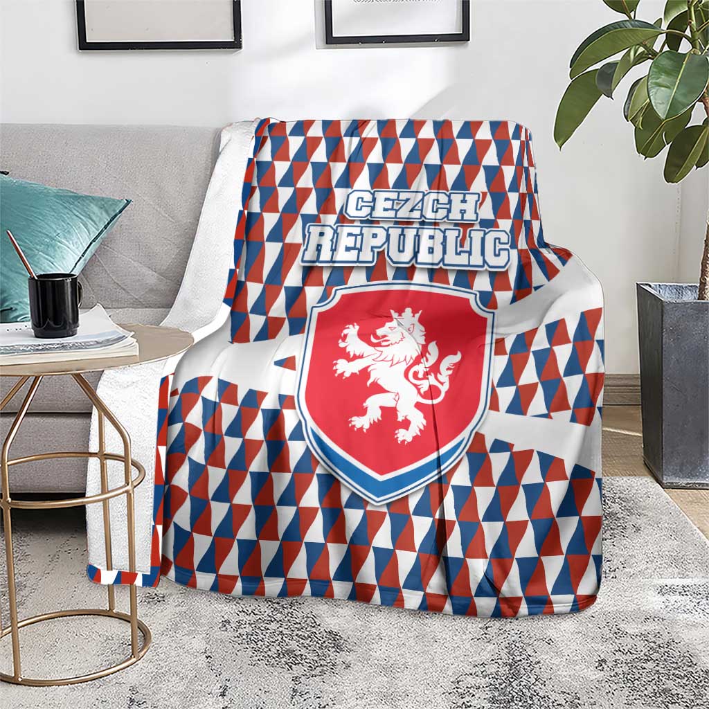 Czech Republic Blanket with Red Blue Geometric Design and National Lion Shield - Wonder Print Shop