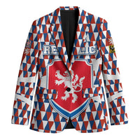 Czech Republic Blazer with Red Blue Geometric Design and National Lion Shield - Wonder Print Shop