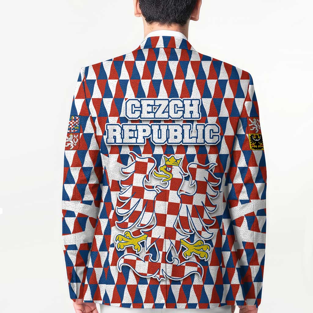 Czech Republic Blazer with Red Blue Geometric Design and National Lion Shield - Wonder Print Shop