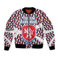 Czech Republic Bomber Jacket with Red Blue Geometric Design and National Lion Shield - Wonder Print Shop