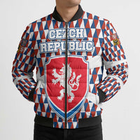 Czech Republic Bomber Puffer Jacket with Red Blue Geometric Design and National Lion Shield - Wonder Print Shop