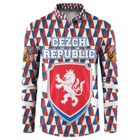 Czech Republic Button Sweatshirt with Red Blue Geometric Design and National Lion Shield - Wonder Print Shop