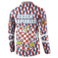 Czech Republic Button Sweatshirt with Red Blue Geometric Design and National Lion Shield - Wonder Print Shop