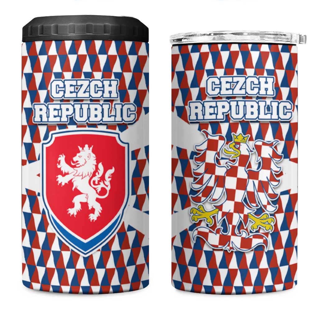 Czech Republic 4 in 1 Can Cooler Tumbler with Red Blue Geometric Design and National Lion Shield - Wonder Print Shop