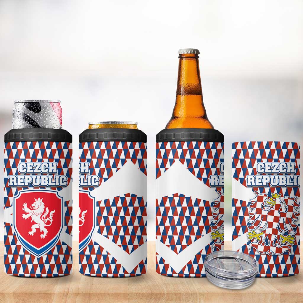 Czech Republic 4 in 1 Can Cooler Tumbler with Red Blue Geometric Design and National Lion Shield - Wonder Print Shop