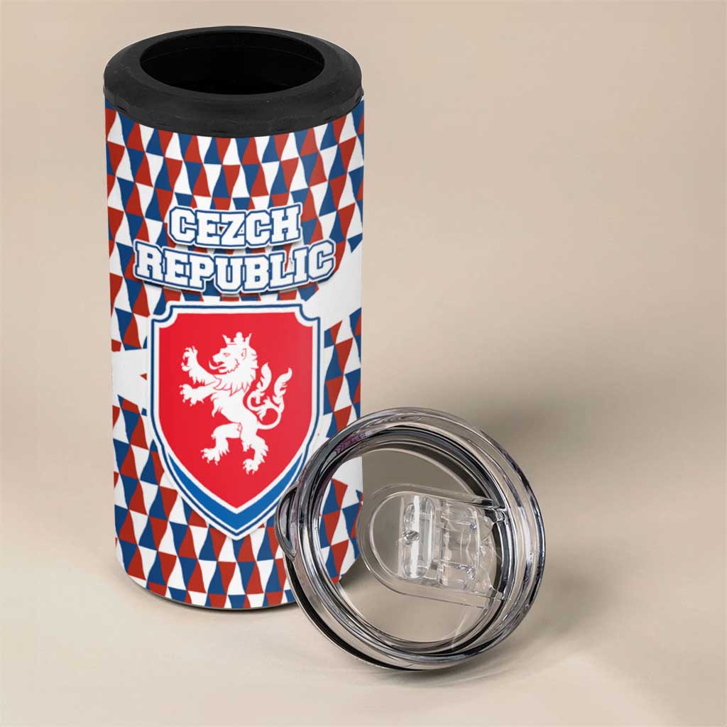 Czech Republic 4 in 1 Can Cooler Tumbler with Red Blue Geometric Design and National Lion Shield - Wonder Print Shop
