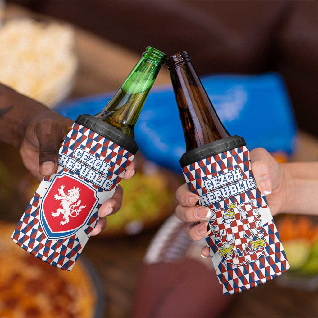 Czech Republic 4 in 1 Can Cooler Tumbler with Red Blue Geometric Design and National Lion Shield - Wonder Print Shop