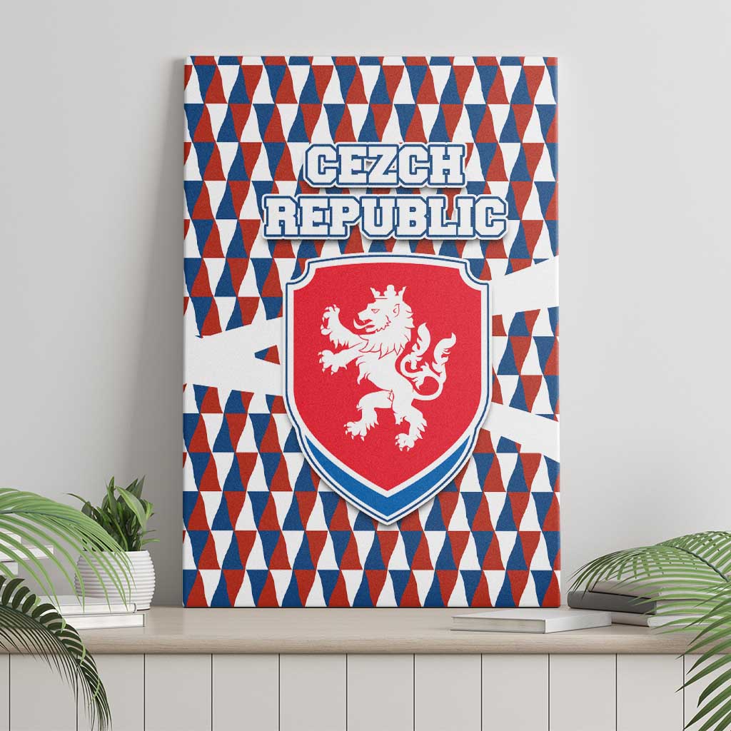 Czech Republic Canvas Wall Art with Red Blue Geometric Design and National Lion Shield - Wonder Print Shop