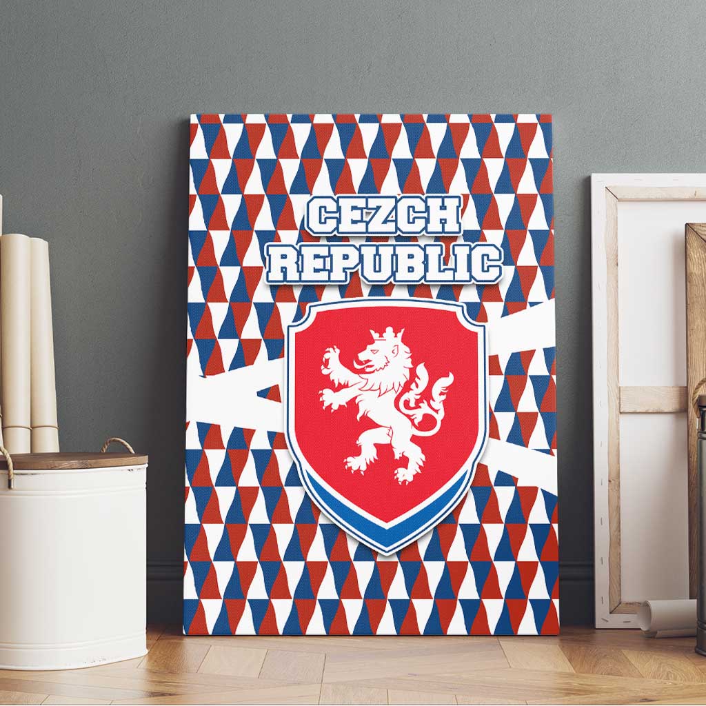 Czech Republic Canvas Wall Art with Red Blue Geometric Design and National Lion Shield - Wonder Print Shop