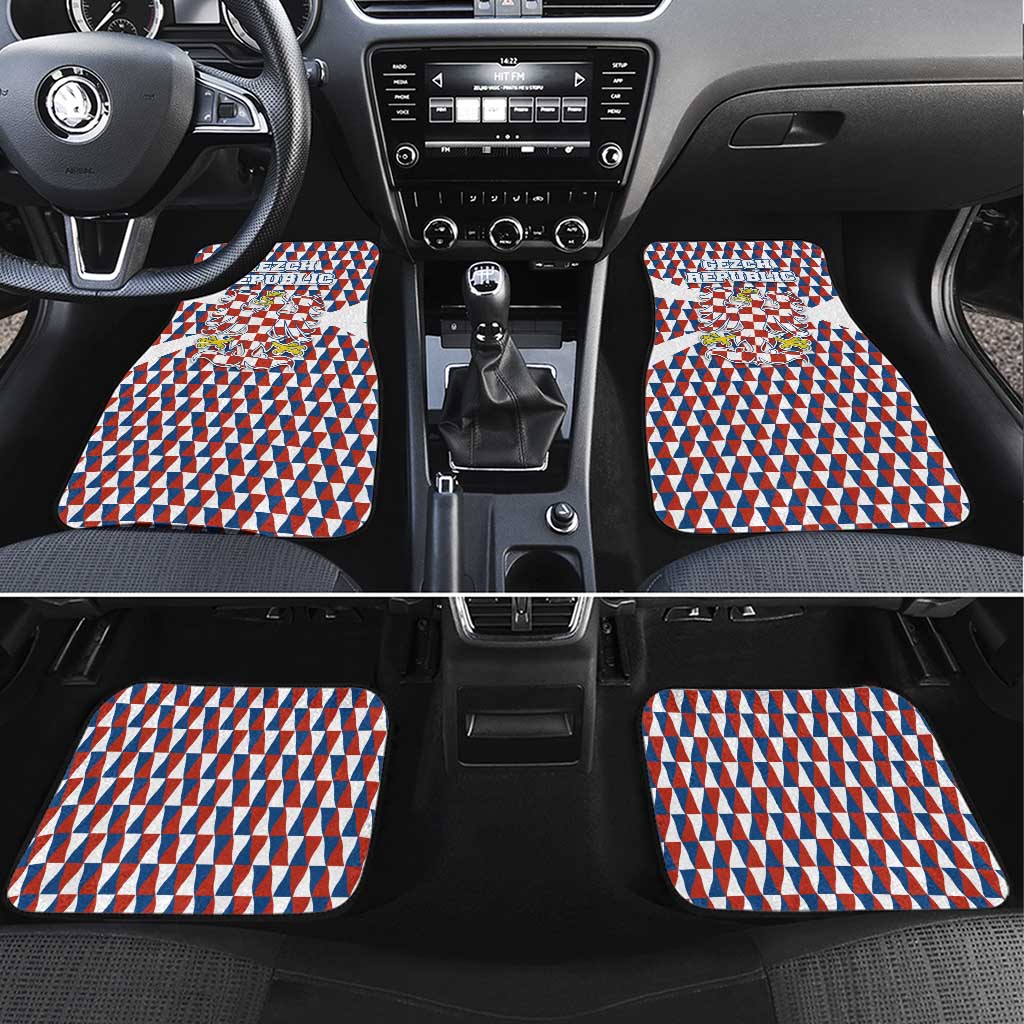 Czech Republic Car Mats with Red Blue Geometric Design and National Lion Shield - Wonder Print Shop