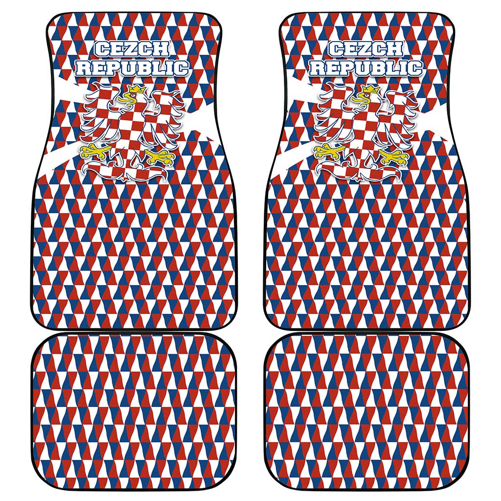 Czech Republic Car Mats with Red Blue Geometric Design and National Lion Shield - Wonder Print Shop