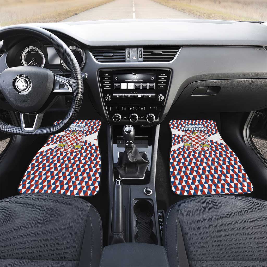 Czech Republic Car Mats with Red Blue Geometric Design and National Lion Shield - Wonder Print Shop
