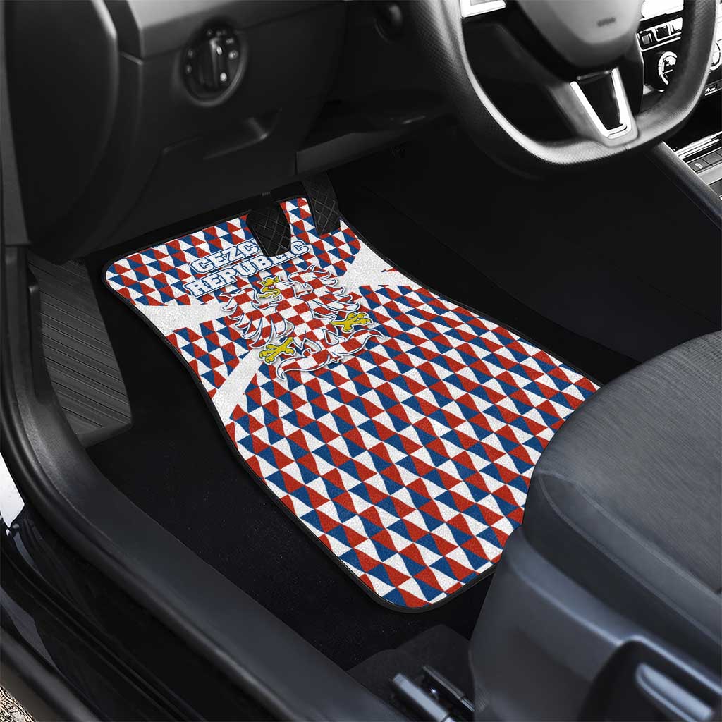 Czech Republic Car Mats with Red Blue Geometric Design and National Lion Shield - Wonder Print Shop