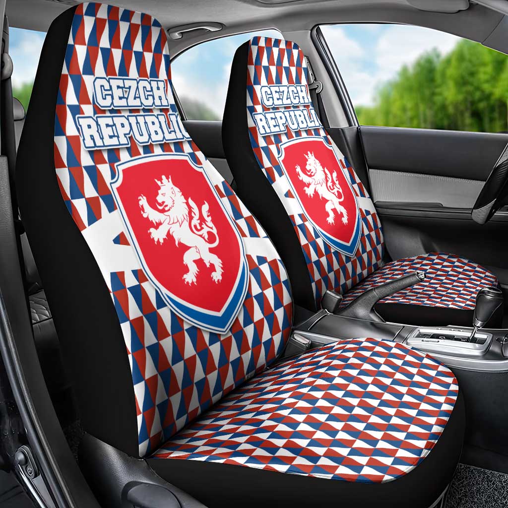 Czech Republic Car Seat Cover with Red Blue Geometric Design and National Lion Shield - Wonder Print Shop