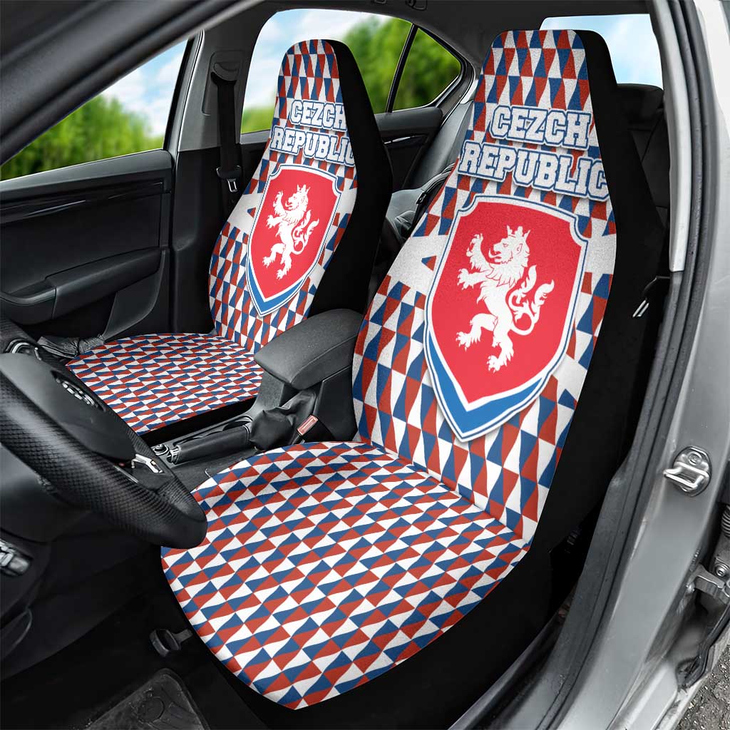 Czech Republic Car Seat Cover with Red Blue Geometric Design and National Lion Shield - Wonder Print Shop