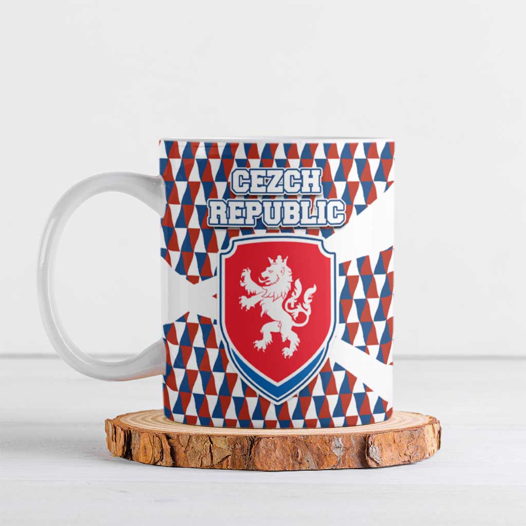 Czech Republic Ceramic Mug with Red Blue Geometric Design and National Lion Shield - Wonder Print Shop