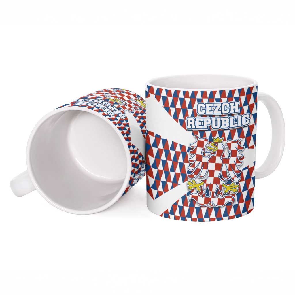 Czech Republic Ceramic Mug with Red Blue Geometric Design and National Lion Shield - Wonder Print Shop