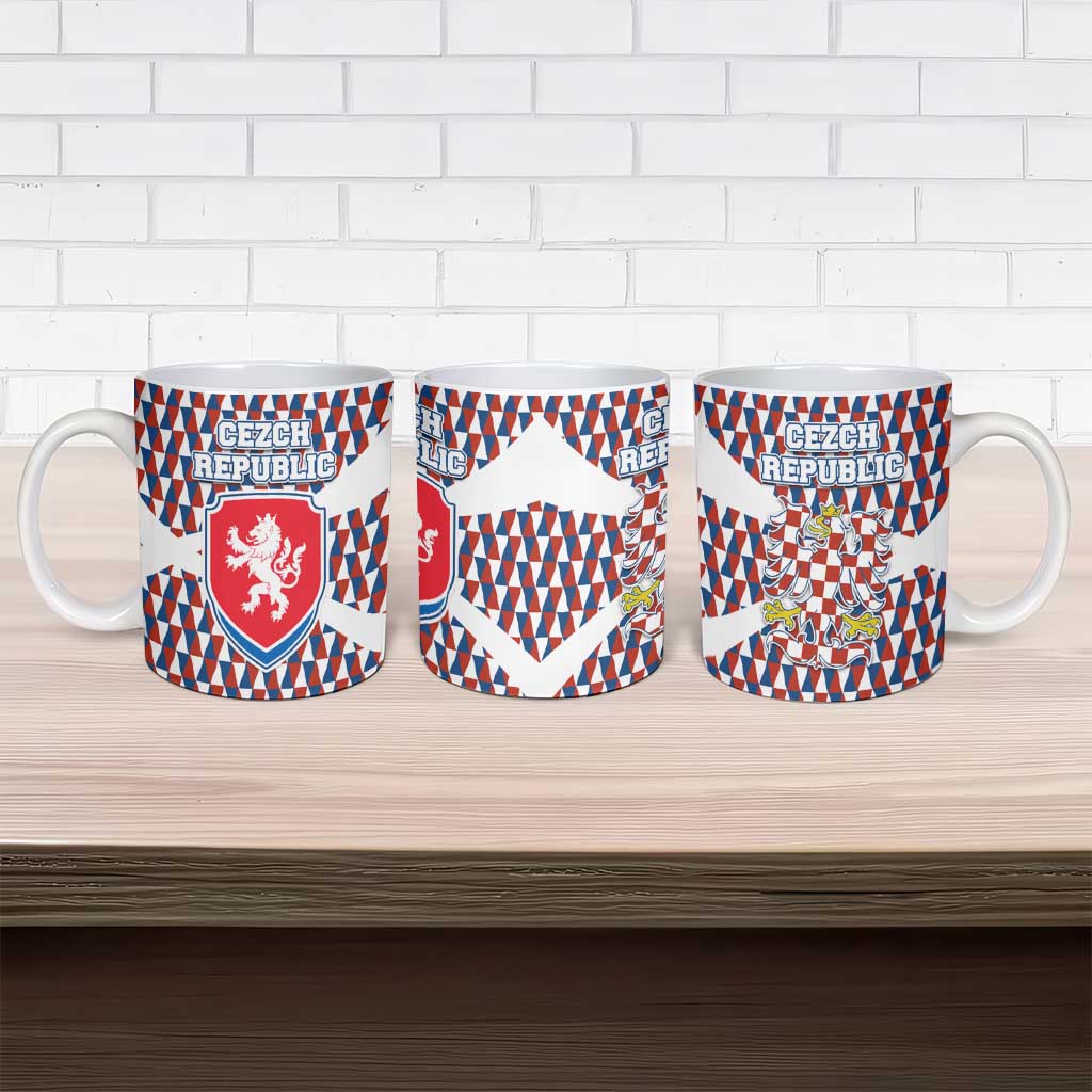 Czech Republic Ceramic Mug with Red Blue Geometric Design and National Lion Shield - Wonder Print Shop