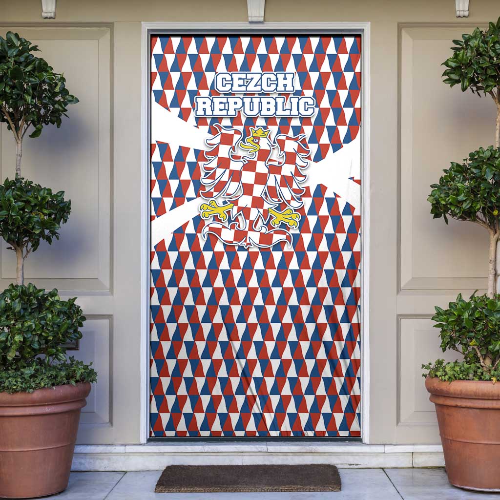 Czech Republic Door Cover with Red Blue Geometric Design and National Lion Shield - Wonder Print Shop