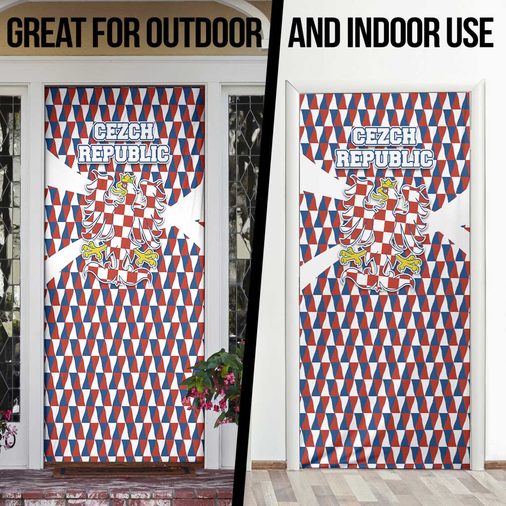 Czech Republic Door Cover with Red Blue Geometric Design and National Lion Shield - Wonder Print Shop