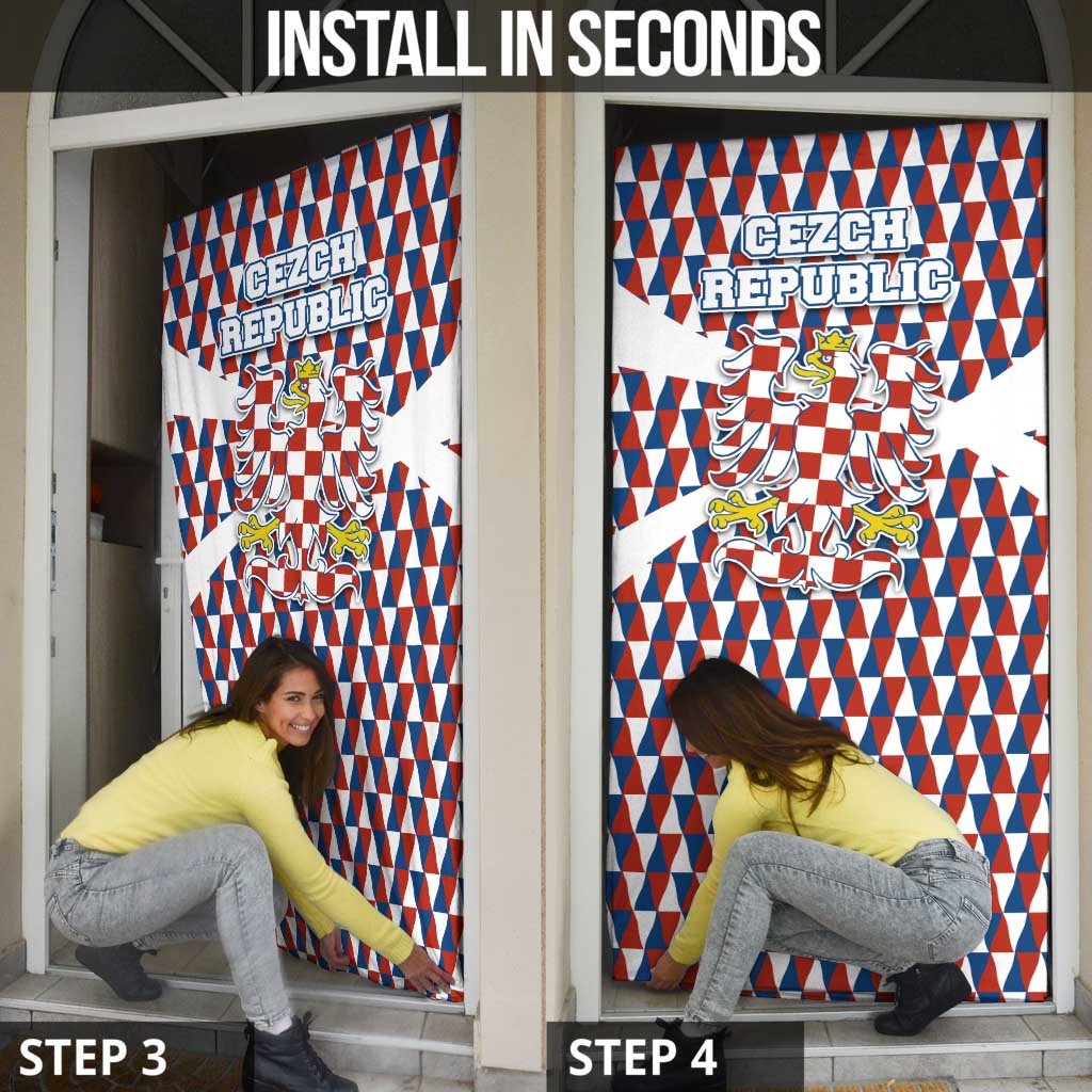 Czech Republic Door Cover with Red Blue Geometric Design and National Lion Shield - Wonder Print Shop