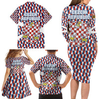 Czech Republic Family Matching Long Sleeve Bodycon Dress and Hawaiian Shirt with Red Blue Geometric Design and National Lion Shield - Wonder Print Shop