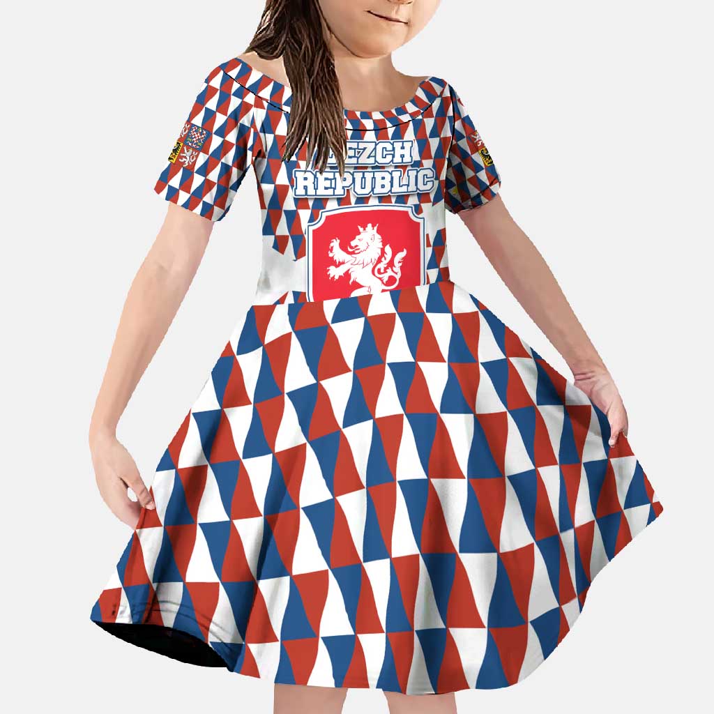 Czech Republic Family Matching Mermaid Dress and Hawaiian Shirt with Red Blue Geometric Design and National Lion Shield - Wonder Print Shop