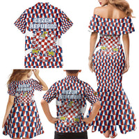 Czech Republic Family Matching Mermaid Dress and Hawaiian Shirt with Red Blue Geometric Design and National Lion Shield - Wonder Print Shop
