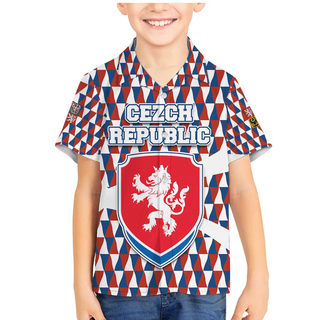 Czech Republic Family Matching Mermaid Dress and Hawaiian Shirt with Red Blue Geometric Design and National Lion Shield - Wonder Print Shop