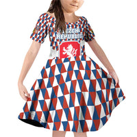 Czech Republic Family Matching Off Shoulder Short Dress and Hawaiian Shirt with Red Blue Geometric Design and National Lion Shield - Wonder Print Shop
