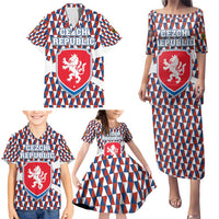 Czech Republic Family Matching Puletasi and Hawaiian Shirt with Red Blue Geometric Design and National Lion Shield - Wonder Print Shop