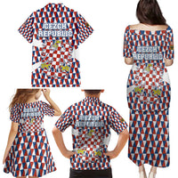 Czech Republic Family Matching Puletasi and Hawaiian Shirt with Red Blue Geometric Design and National Lion Shield - Wonder Print Shop