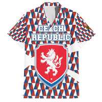Czech Republic Family Matching Puletasi and Hawaiian Shirt with Red Blue Geometric Design and National Lion Shield - Wonder Print Shop