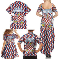 Czech Republic Family Matching Summer Maxi Dress and Hawaiian Shirt with Red Blue Geometric Design and National Lion Shield - Wonder Print Shop