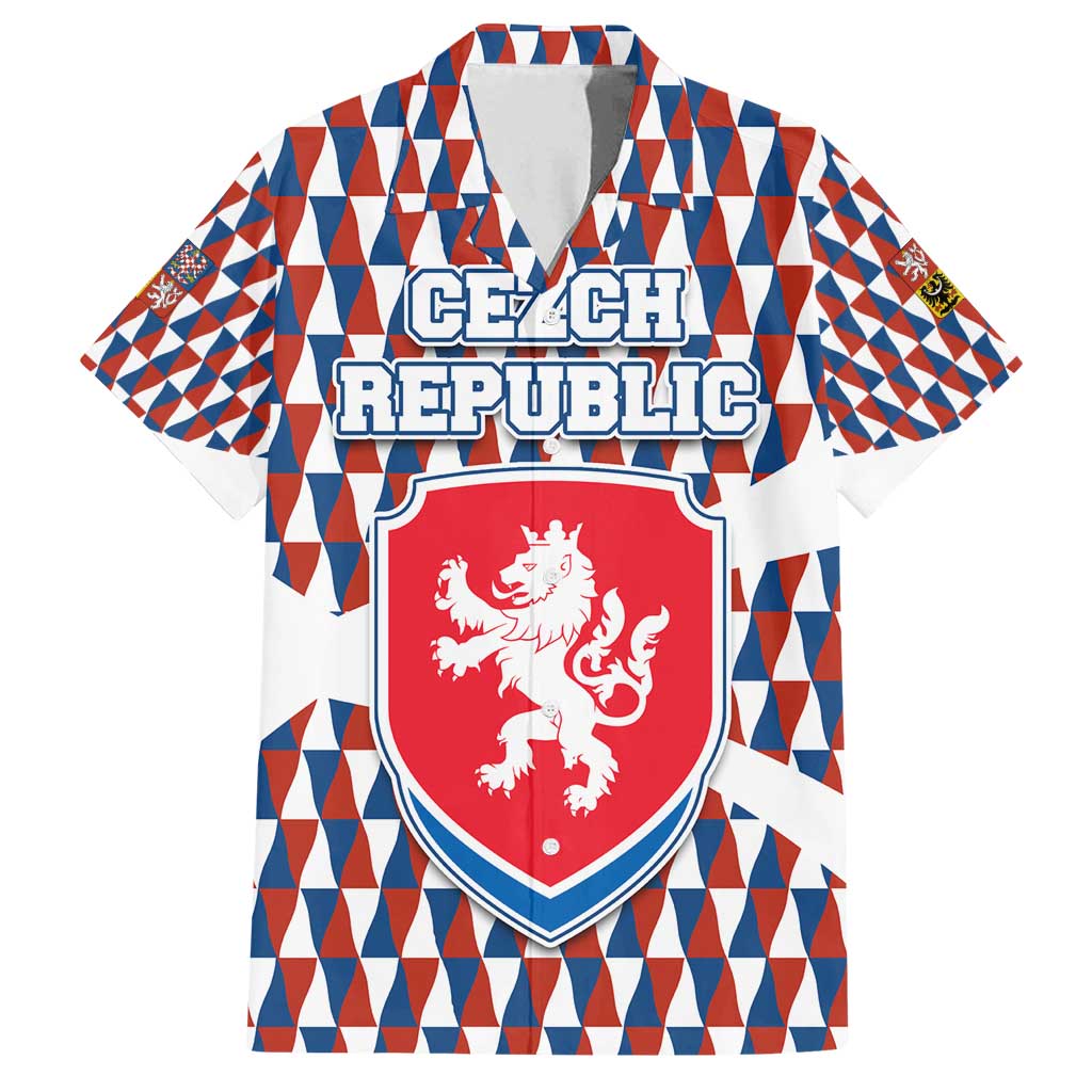 Czech Republic Family Matching Summer Maxi Dress and Hawaiian Shirt with Red Blue Geometric Design and National Lion Shield - Wonder Print Shop