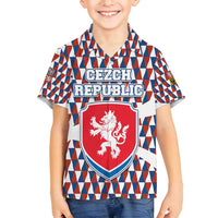 Czech Republic Family Matching Summer Maxi Dress and Hawaiian Shirt with Red Blue Geometric Design and National Lion Shield - Wonder Print Shop