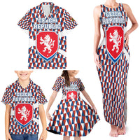 Czech Republic Family Matching Tank Maxi Dress and Hawaiian Shirt with Red Blue Geometric Design and National Lion Shield - Wonder Print Shop