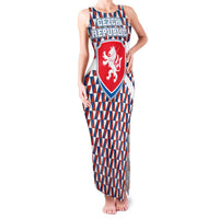 Czech Republic Family Matching Tank Maxi Dress and Hawaiian Shirt with Red Blue Geometric Design and National Lion Shield - Wonder Print Shop