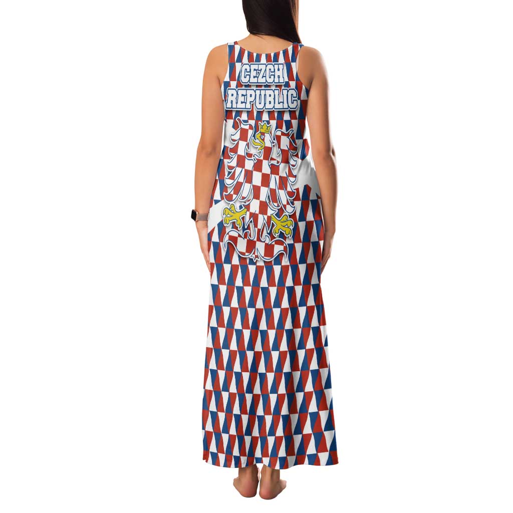 Czech Republic Family Matching Tank Maxi Dress and Hawaiian Shirt with Red Blue Geometric Design and National Lion Shield - Wonder Print Shop