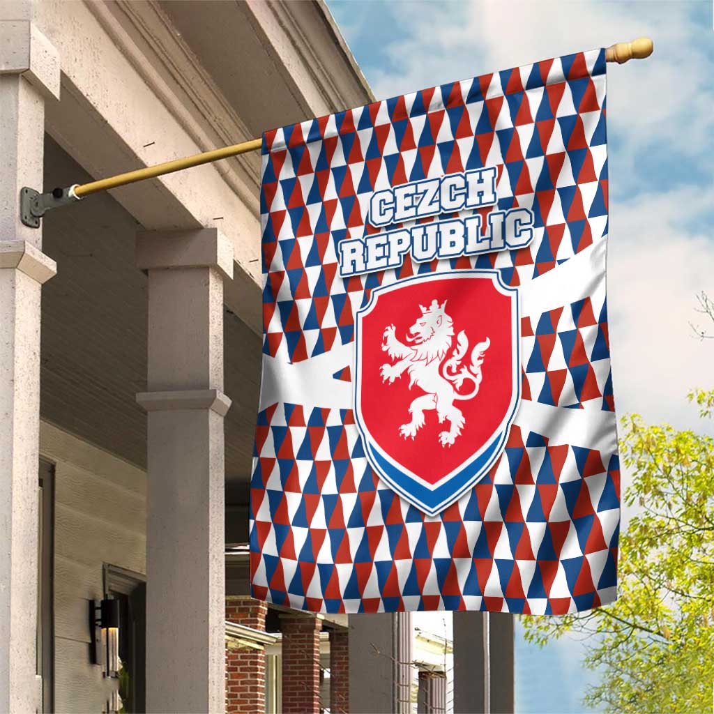 Czech Republic Garden Flag with Red Blue Geometric Design and National Lion Shield - Wonder Print Shop