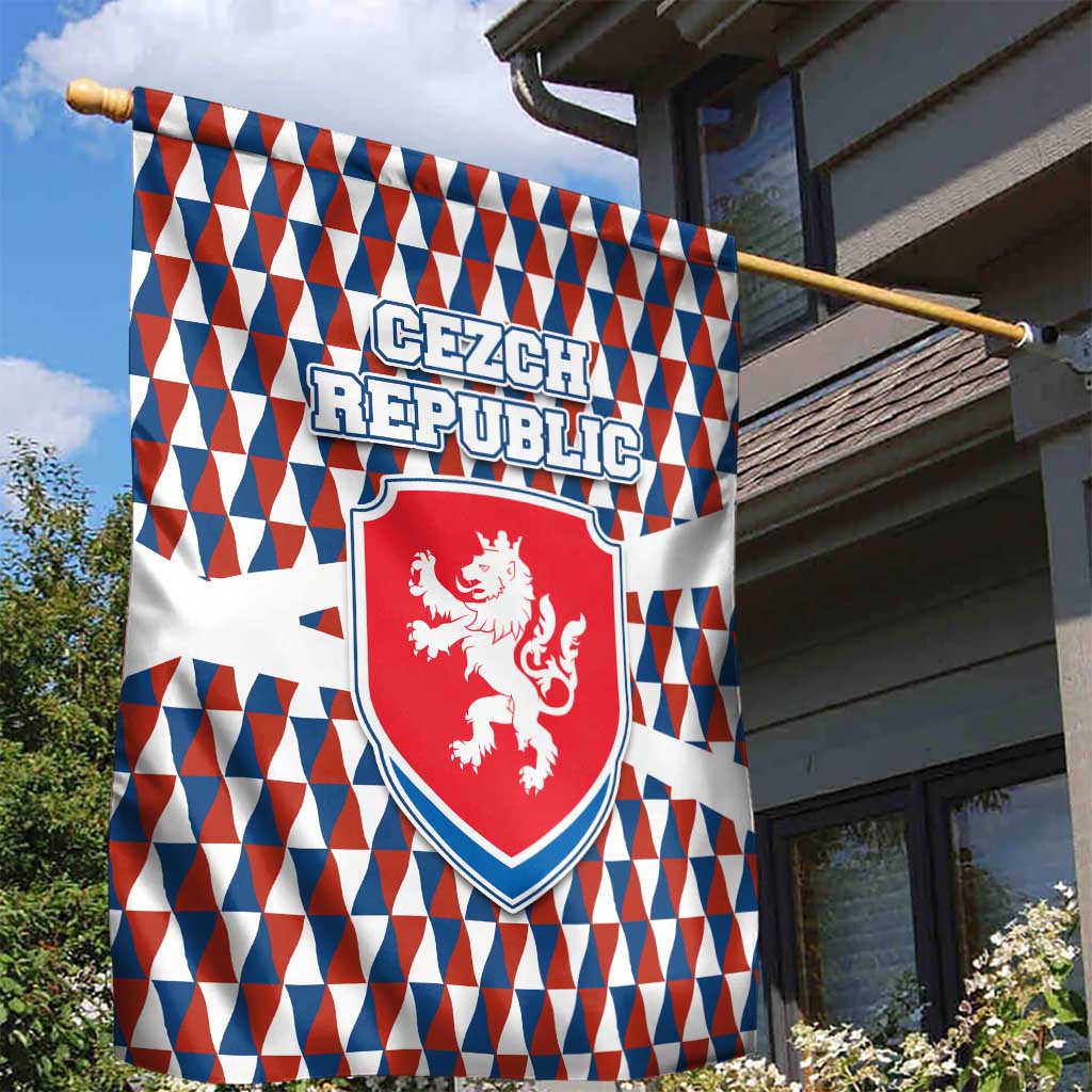 Czech Republic Garden Flag with Red Blue Geometric Design and National Lion Shield - Wonder Print Shop