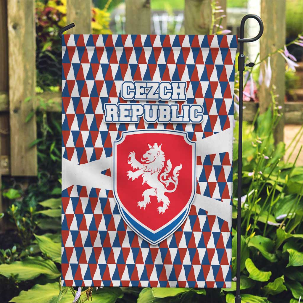 Czech Republic Garden Flag with Red Blue Geometric Design and National Lion Shield - Wonder Print Shop