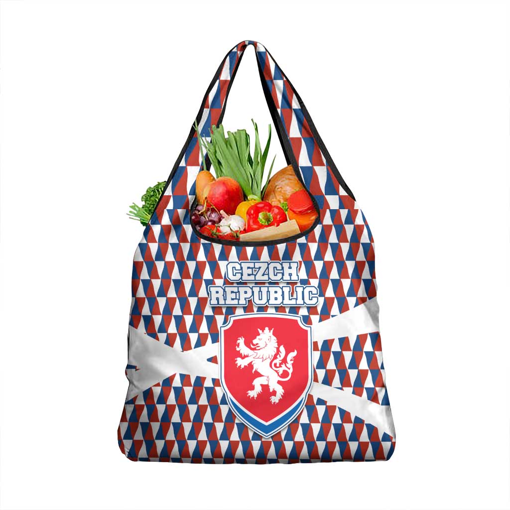 Czech Republic Grocery Bag with Red Blue Geometric Design and National Lion Shield - Wonder Print Shop