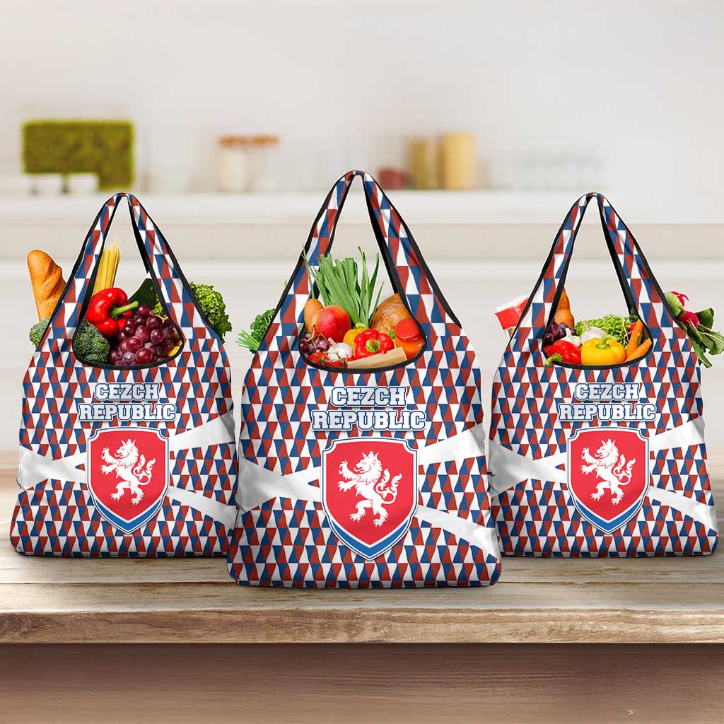 Czech Republic Grocery Bag with Red Blue Geometric Design and National Lion Shield - Wonder Print Shop
