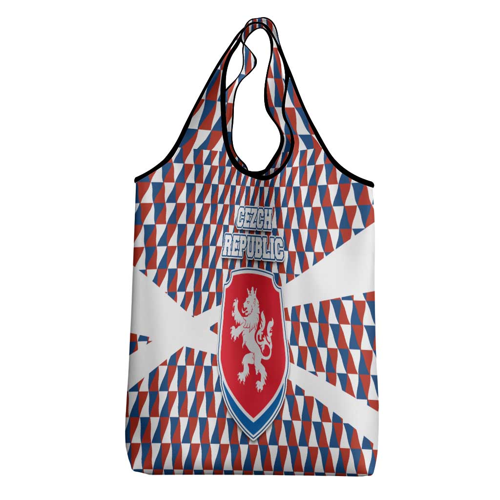 Czech Republic Grocery Bag with Red Blue Geometric Design and National Lion Shield - Wonder Print Shop