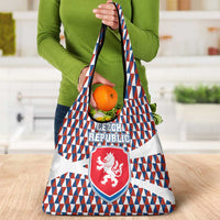 Czech Republic Grocery Bag with Red Blue Geometric Design and National Lion Shield - Wonder Print Shop
