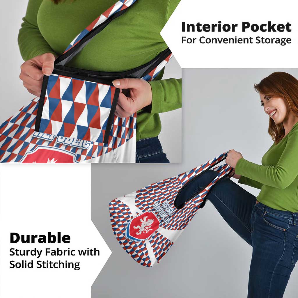 Czech Republic Grocery Bag with Red Blue Geometric Design and National Lion Shield - Wonder Print Shop