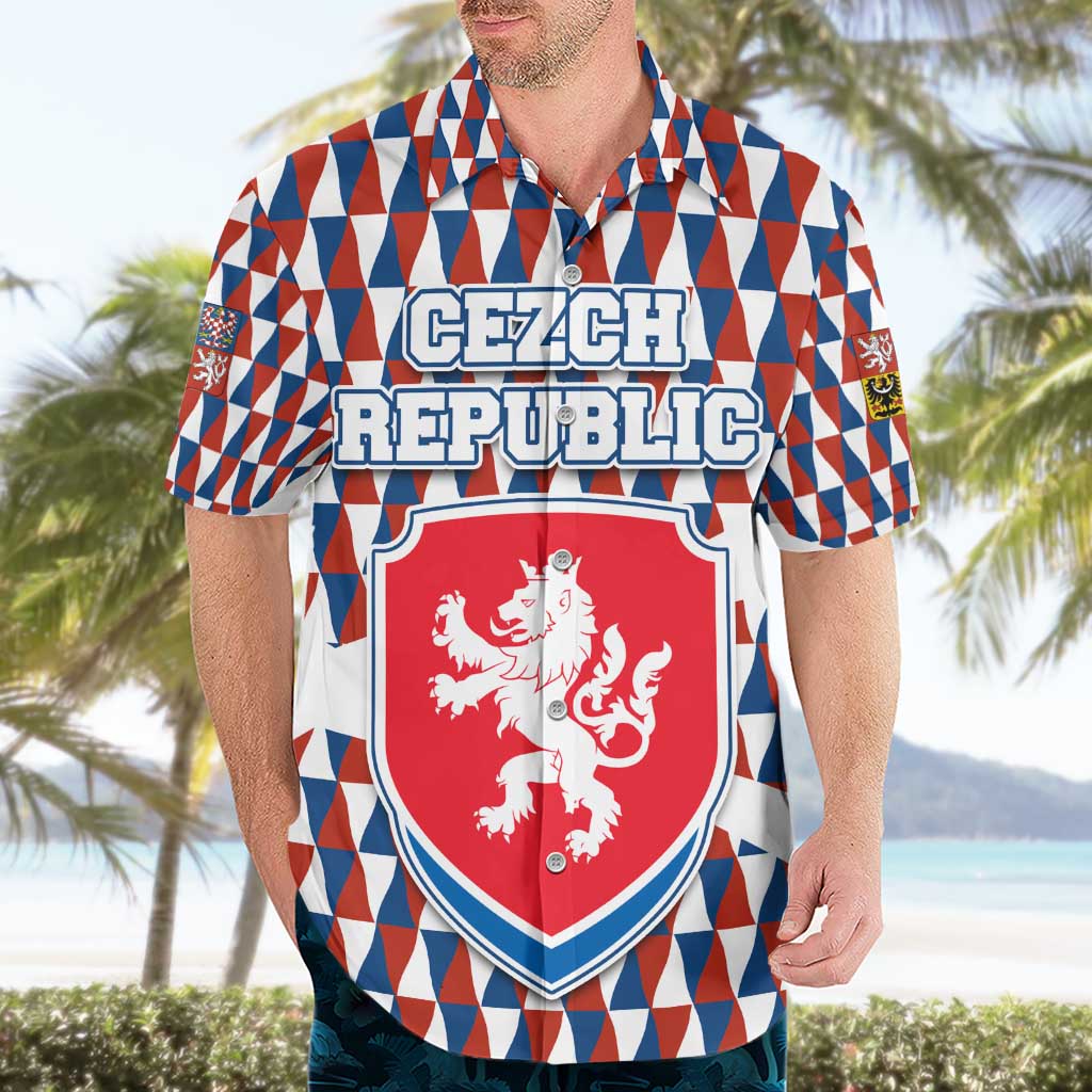 Czech Republic Hawaiian Shirt with Red Blue Geometric Design and National Lion Shield - Wonder Print Shop